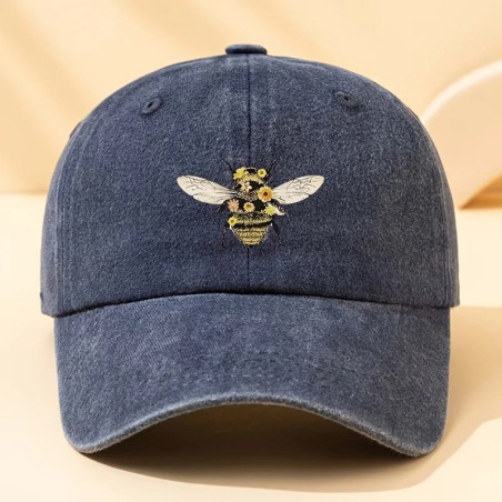 Bienen-Cap mit Blumenstickerei - Baumwolle & Natur-Stil