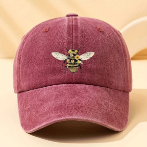 Bienen-Cap mit Blumenstickerei - Baumwolle & Natur-Stil