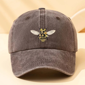 Bienen-Cap mit Blumenstickerei - Baumwolle & Natur-Stil