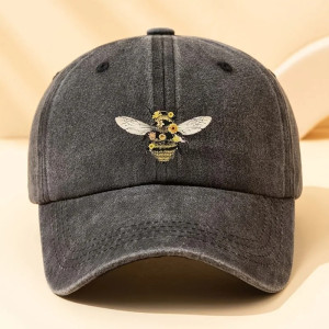 Bienen-Cap mit Blumenstickerei - Baumwolle & Natur-Stil