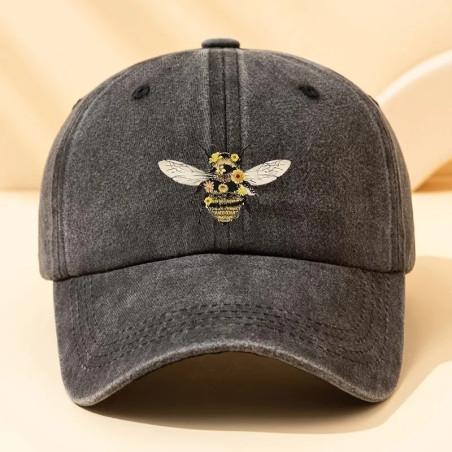 Bienen-Cap mit Blumenstickerei - Baumwolle & Natur-Stil