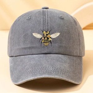 Bienen-Cap mit Blumenstickerei - Baumwolle & Natur-Stil