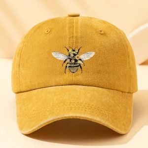 Bienen-Cap mit Blumenstickerei - Baumwolle & Natur-Stil