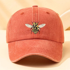 Bienen-Cap mit Blumenstickerei - Baumwolle & Natur-Stil