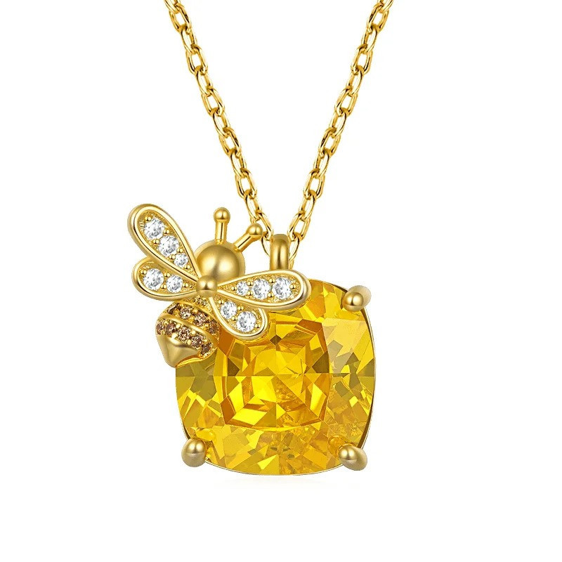Bienen Halskette "Goldener Honigglanz" mit gelbem Kristall