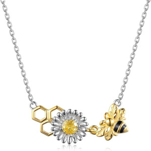 Bienen Halskette Goldene Blume: Ein Hauch von Licht & Eleganz!