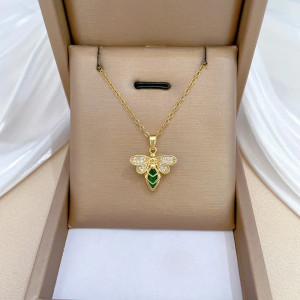 Goldene Bienenkette mit Smaragd - Einzigartiges Geschenk