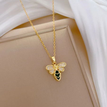 Goldene Bienenkette mit Smaragd - Einzigartiges Geschenk