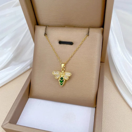 Goldene Bienenkette mit Smaragd - Einzigartiges Geschenk