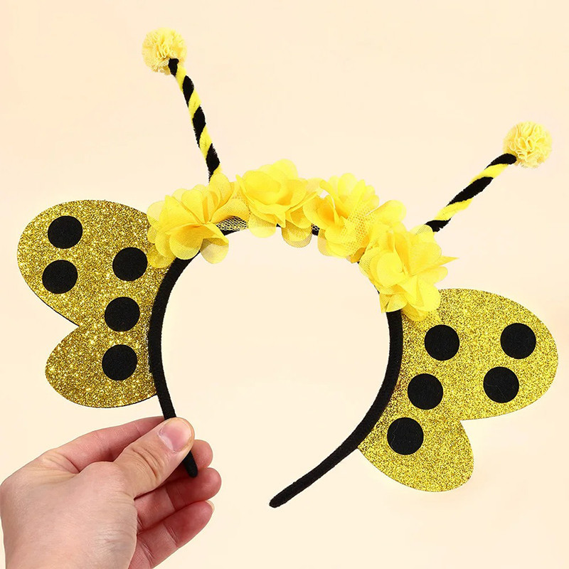 Bienen-Haarreif 'Blumige Glitzerflügel' - Festliches Accessoire