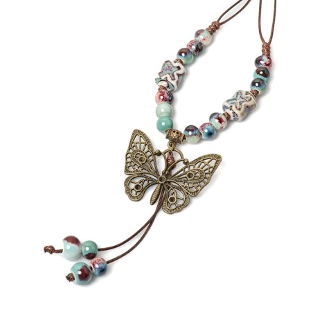 Boho Schmetterling Halskette | Elegante Steine & Bunte Perlen