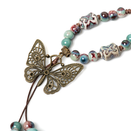 Boho Schmetterling Halskette | Elegante Steine & Bunte Perlen