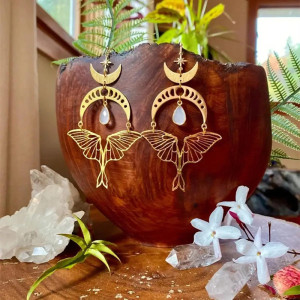 Ohrringe Schmetterling & Mond | Goldener Boho & Mystik Schmuck