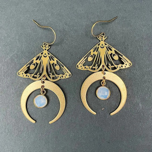 Opalith Mond & Schmetterling Ohrringe | Eleganter Boho Schmuck