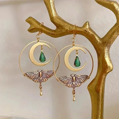 Smaragd Mond & Schmetterling Ohrringe | Einzigartiges Geschenk