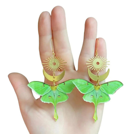 Grüne Schmetterling & Sonne Ohrringe - Himmlischer Boho Schmuck!