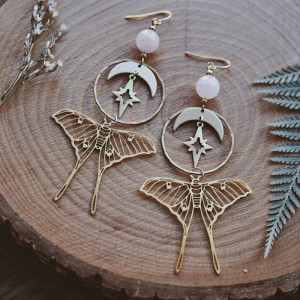 Sternenmond Schmetterling Ohrringe | Himmlischer Boho Schmuck
