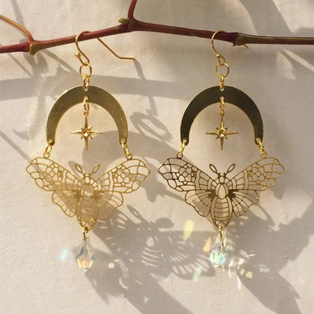 Schmetterling & Mond Ohrringe Gold mit Kristall | Süßer Schmuck