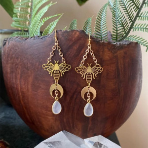 Goldene Bienen-Mond Ohrringe | Symbolischer Bienenschmuck