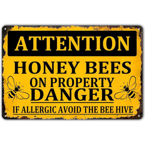 Bienen Warnschild aus Metall – Achtung Bienenstock | Imkerei