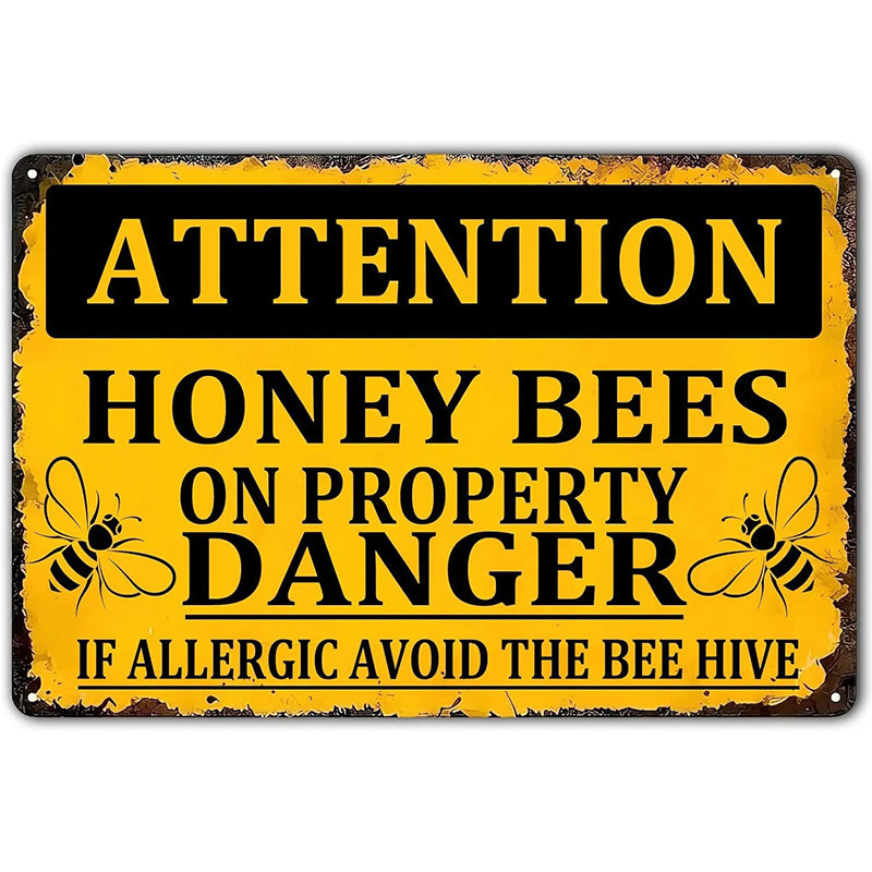 Bienen Warnschild aus Metall – Achtung Bienenstock | Imkerei