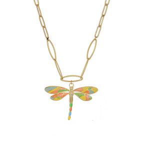 Goldene Libellen-Halskette | Bunter Emaille-Anhänger | Schmuck