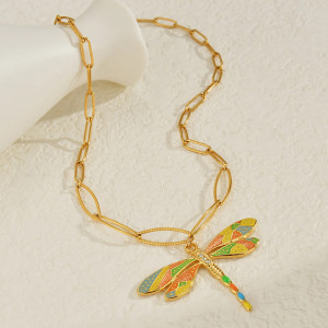 Goldene Libellen-Halskette | Bunter Emaille-Anhänger | Schmuck