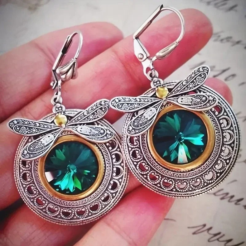 Libellen-Ohrringe Königliche Smaragd - Vintage Libellen-Schmuck