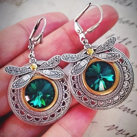 Libellen-Ohrringe Königliche Smaragd - Vintage Libellen-Schmuck