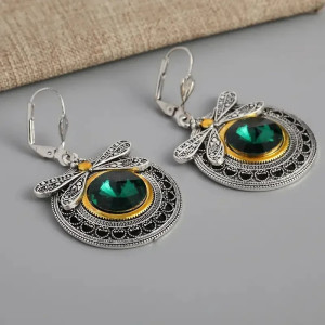 Libellen-Ohrringe Königliche Smaragd - Vintage Libellen-Schmuck