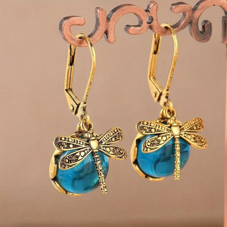 Libellen-Ohrringe Antik Blau | Boho & Vintage Libellenschmuck
