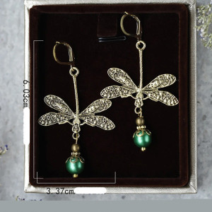 Ohrringe Smaragdperle Boho - Vintage Libellen Schmuck Gold