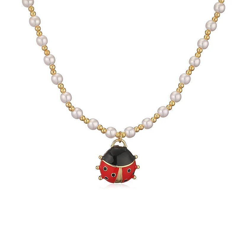 Marienkäfer Halskette mit Perlen | Boho Glücksbringer Schmuck