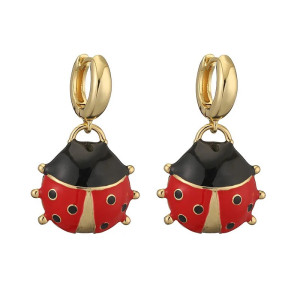 Goldene Marienkäfer Ohrringe mit beweglichem Emaille-Charm