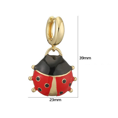 Goldene Marienkäfer Ohrringe mit beweglichem Emaille-Charm