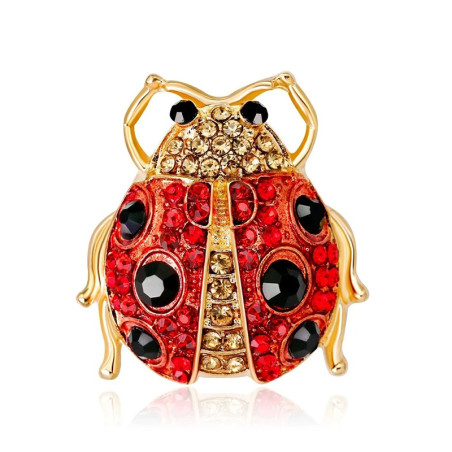Marienkäfer Brosche Rot Glücksbringer - Goldener Strass Schmuck!