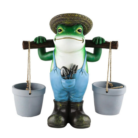 Gärtner Frosch Figur mit Pflanztöpfen | Lustige Gartendeko