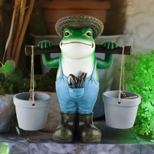 Gärtner Frosch Figur mit Pflanztöpfen | Lustige Gartendeko
