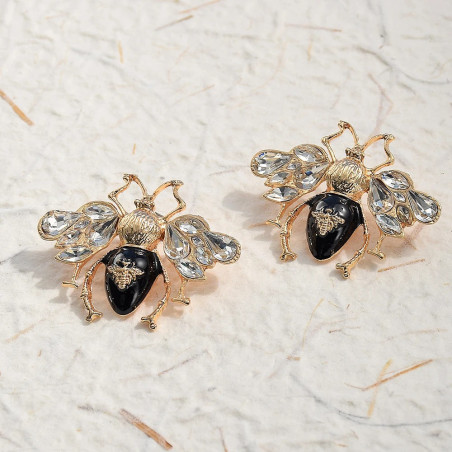 Elegante Bienenohrringe Gold Schwarz Kristall