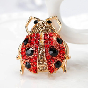 Marienkäfer Brosche Rot Glücksbringer - Goldener Strass Schmuck!