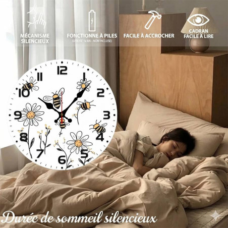Bienen-Wanduhr "Blütentraum" | Naturinspirierte Wanddeko