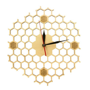 Große Bienen-Wanduhr aus Holz | Quarzuhr im Waben-Design