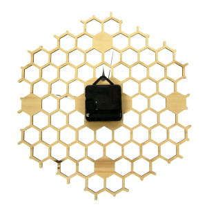 Große Bienen-Wanduhr aus Holz | Quarzuhr im Waben-Design