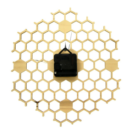 Große Bienen-Wanduhr aus Holz | Quarzuhr im Waben-Design