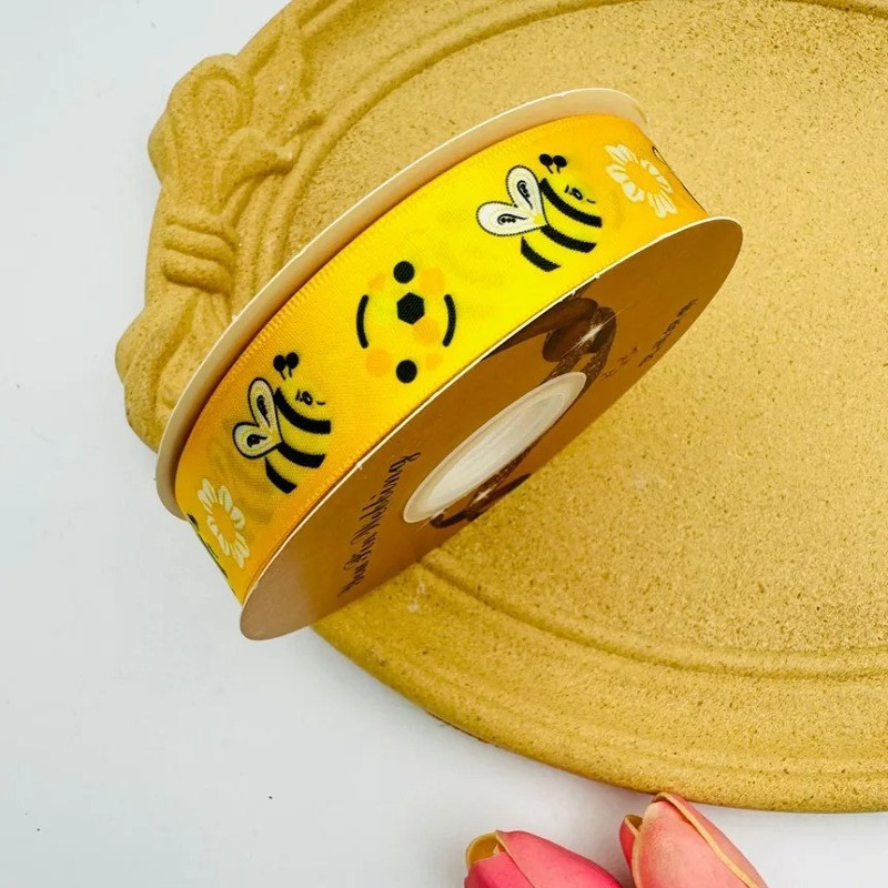 Einzigartiges Satinband mit Bienenmotiv 'Honigblütenbiene' – 2,5 cm breit & 45 Meter lang!
