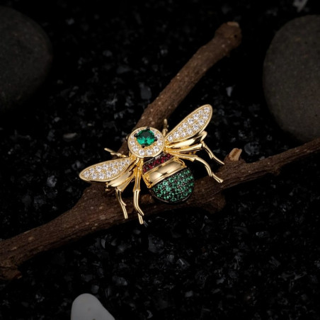 Vorderansicht Bienenbrosche Smaragd-Schatz 925 Sterling Silber