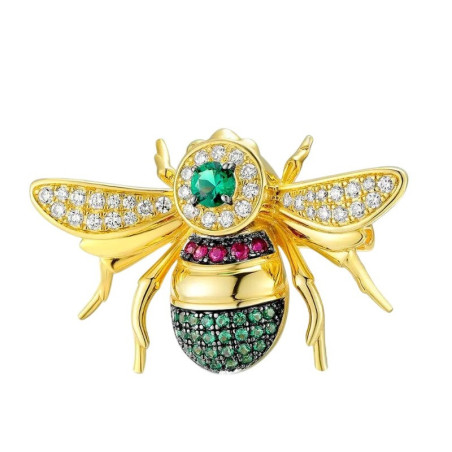 Bienenbrosche Smaragd-Schatz 925 Sterling Silber