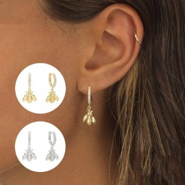Boucles d'oreilles abeille en argent Sterling 925 avec boucles en Zircon