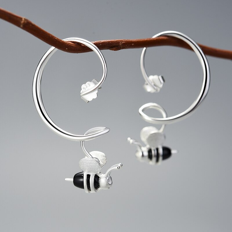 Boucles d'oreilles abeille en argent Sterling 925 modèle couleur argent