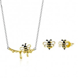 Collier abeille en argent Sterling 925 avec boucles d'oreilles abeille en émail authentique